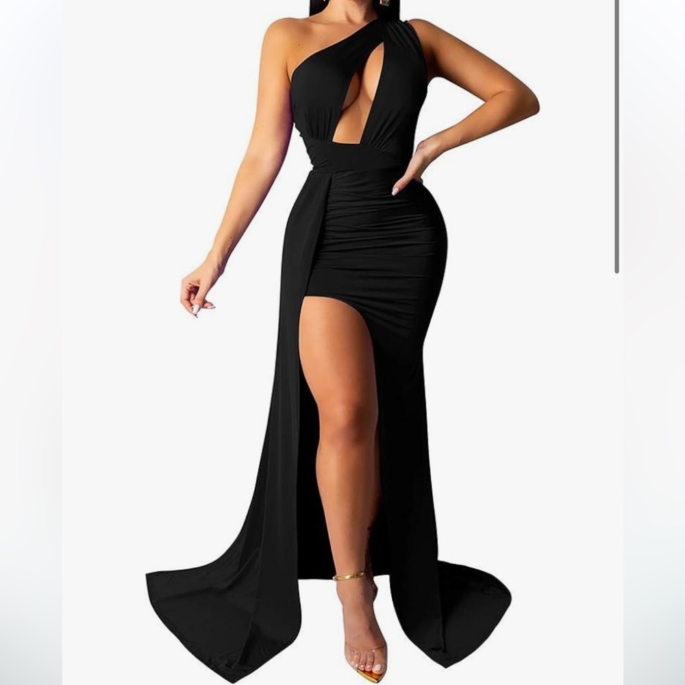 Sexy Elegant One Shoulder High Split Cutout Long Evening Dress